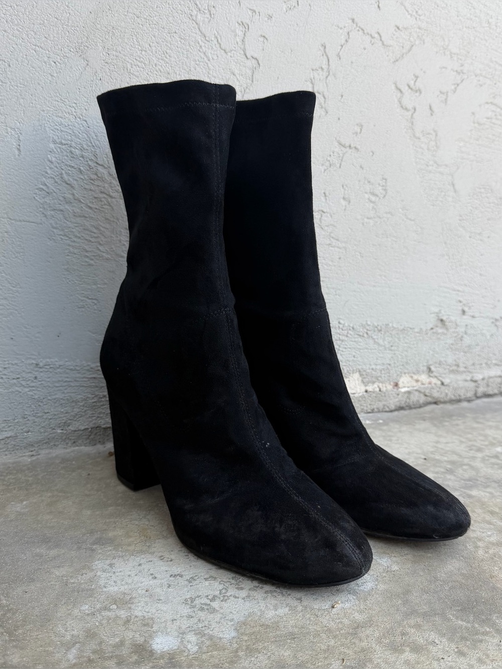 Guess Black Suede Mid-Calf Block Heel Boots